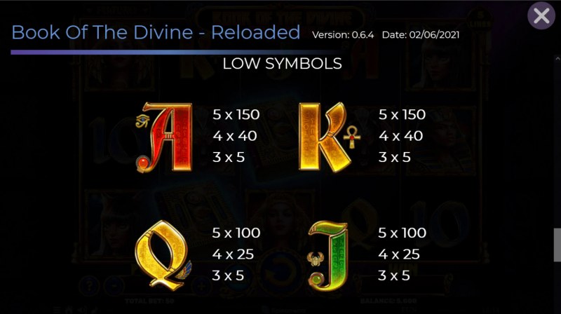 Paytable - Low Value Symbols