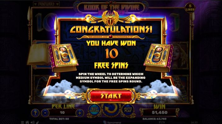 10 free spins awarded