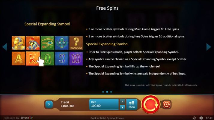 Book of Gold Symbol of Choice :: Free Spins Rules