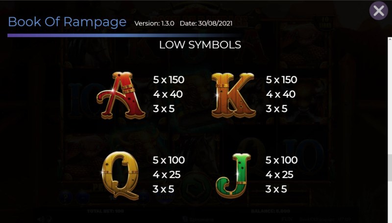 Paytable - Low Value Symbols