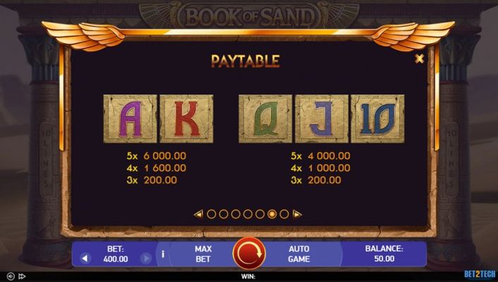 Book of Sand :: Paytable - Low Value Symbols