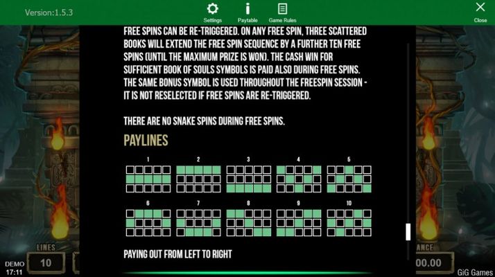 Paylines 1-10