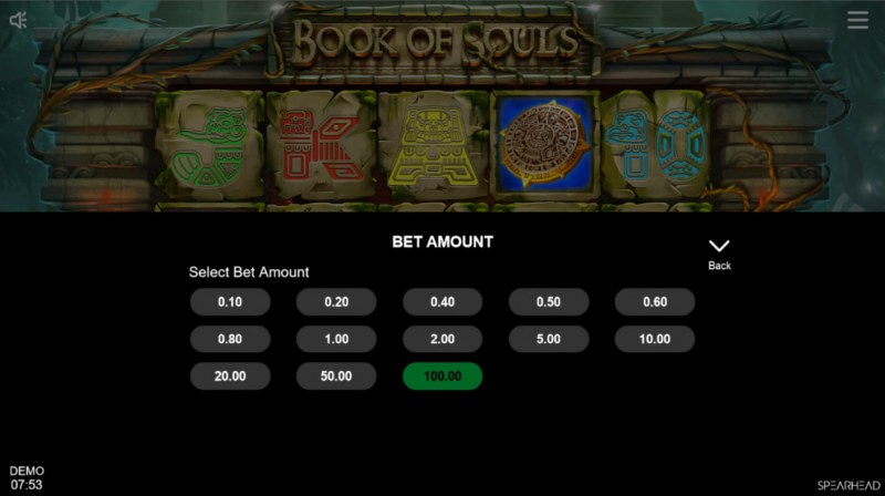 Book of Souls :: Available bet amounts