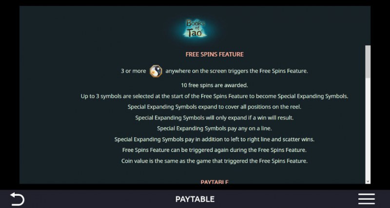Book of Tao :: Free Spins Rules