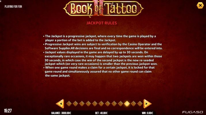 Book of Tattoo II :: Jackpot Rules