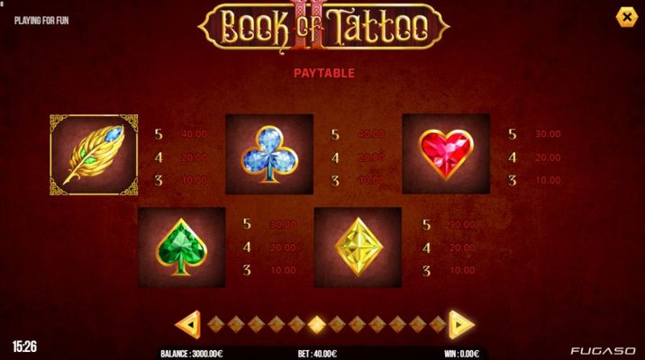 Book of Tattoo II :: Paytable - Low Value Symbols
