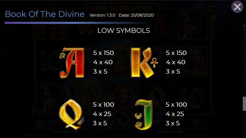 Paytable - Low Value Symbols