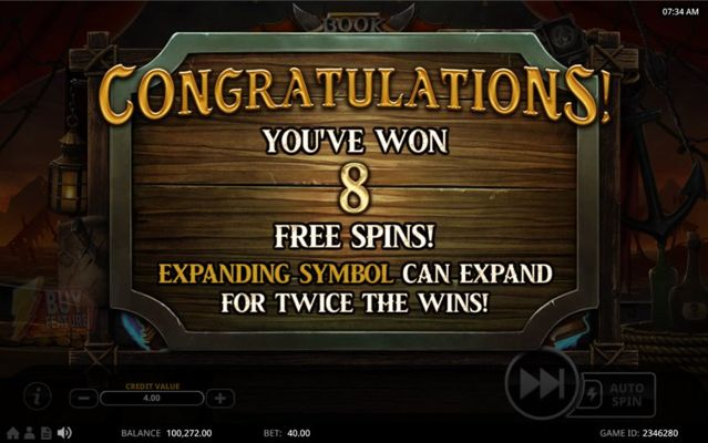 8 free spins awarded