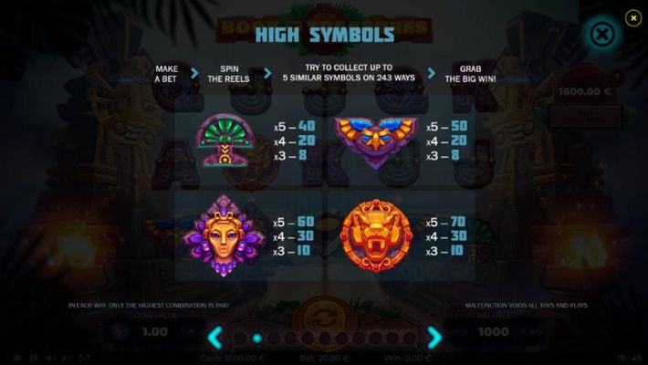 Book of Treasures :: Paytable - High Value Symbols