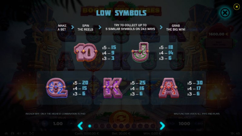 Paytable - Low Value Symbols