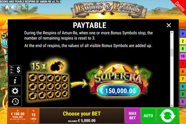 Fill of 15 reel positions and win the Super-Ra jackpot