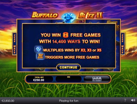 8 free spins awarded