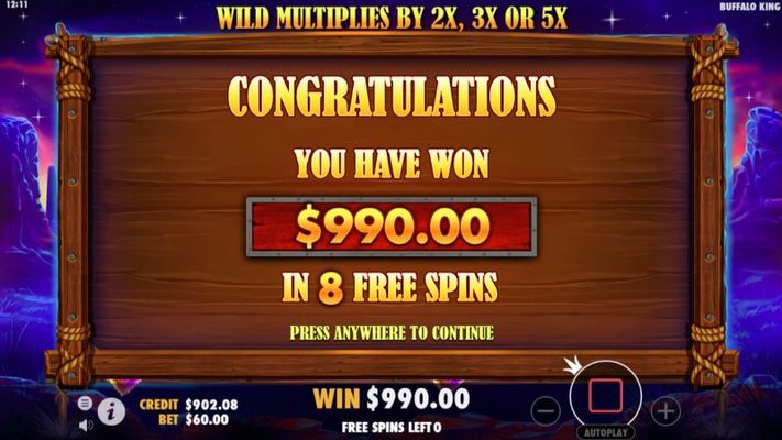 Total free spins payout