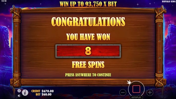 8 Free Spins Awarded