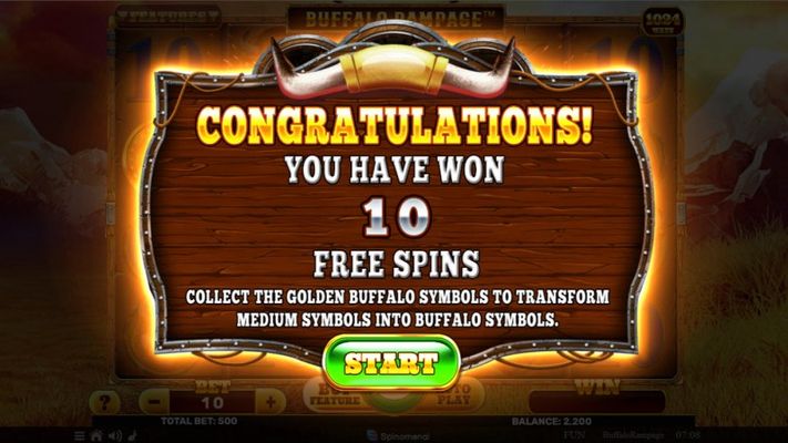 10 free spins awarded