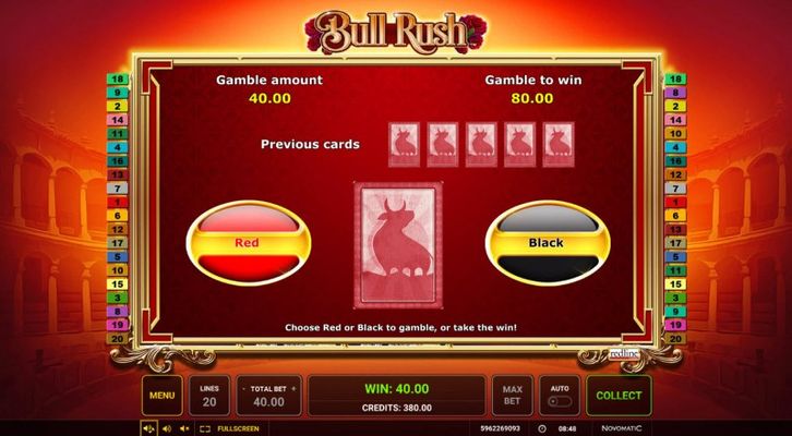 Bull Rush :: Red or Black Gamble Feature
