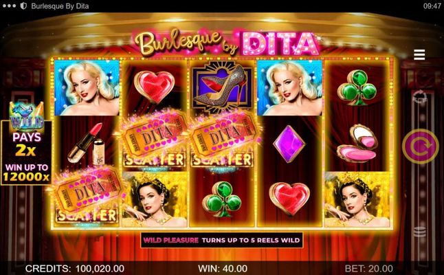 Burlesque by Dita :: Scatter symbols triggers the free spins bonus feature