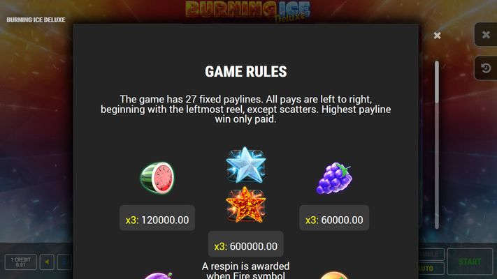 Burning Ice Deluxe :: Paytable - High Value Symbols