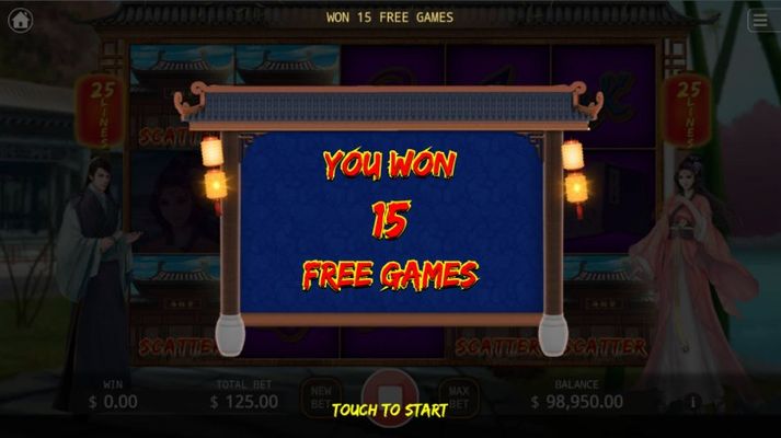 15 free spins awarded