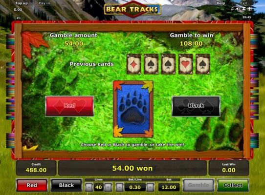 Gamble Feature - To gamble any win press Gamble then select Red or Black.