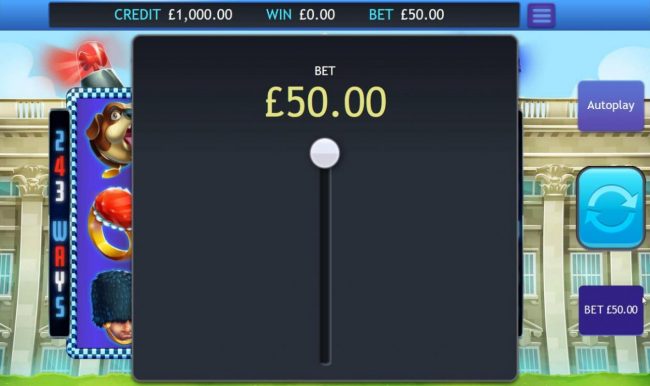 Click the BET button to adjust the stake level