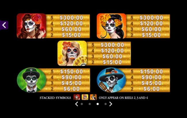 High value slot game symbols paytable.