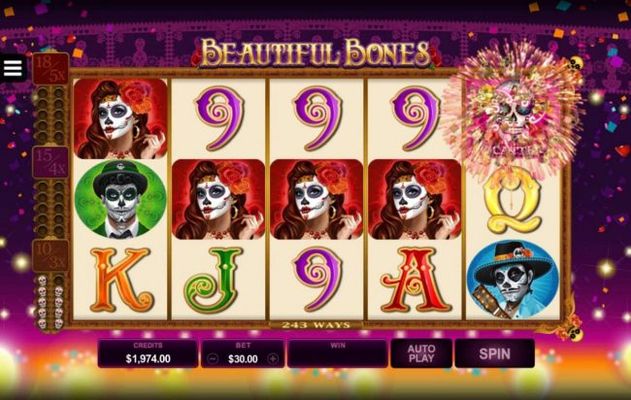 Collect 10 or more skull scatter symbols during normal game play to trigger the Free Spins feature.