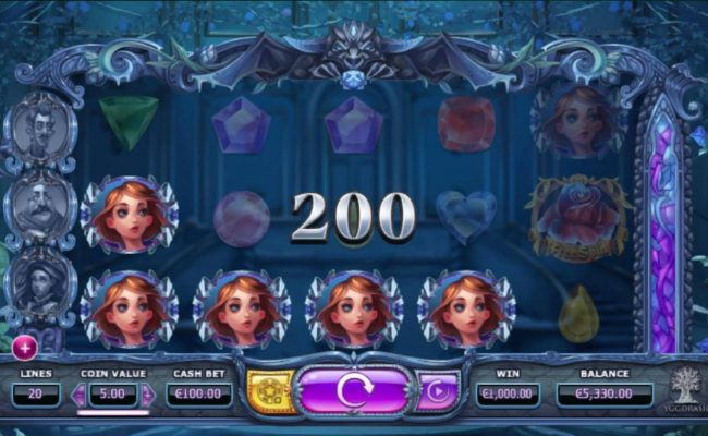 Belle icons trigger a200 coin jackpot win.