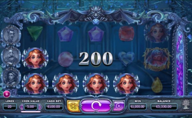 Belle icons trigger a200 coin jackpot win.