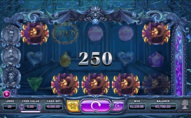 A 250 coin big win triggered by a winning five of a kind.