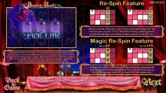 pick one bonus feature and re-spin feature rules
