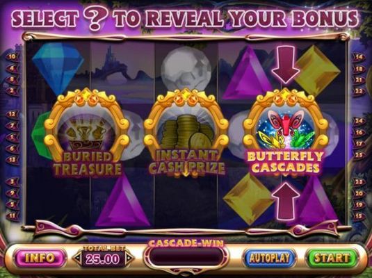 Quest Badge selection reveals the Butterfly Cascades, a free spins feature with increasing win multiplier.