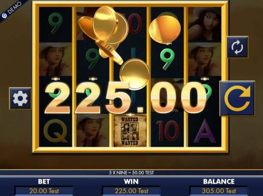 A 225.00 jackpot triggered by a five of a kind.