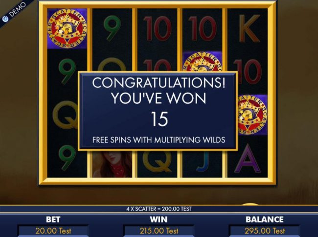 15 free spins awarded with multiplying wilds.