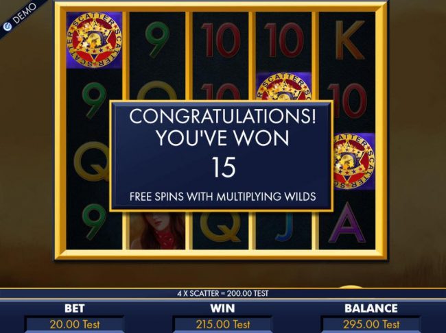 15 free spins awarded with multiplying wilds.