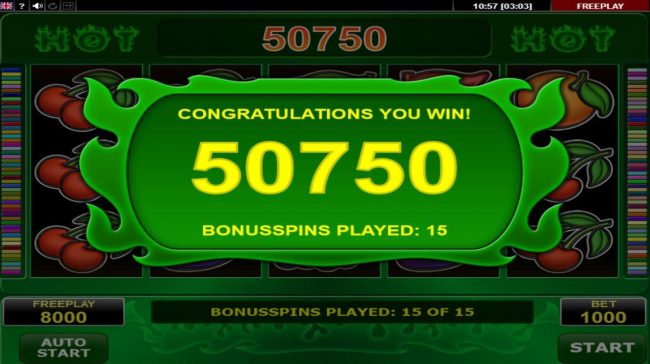 Total bonus payout 50750 coins