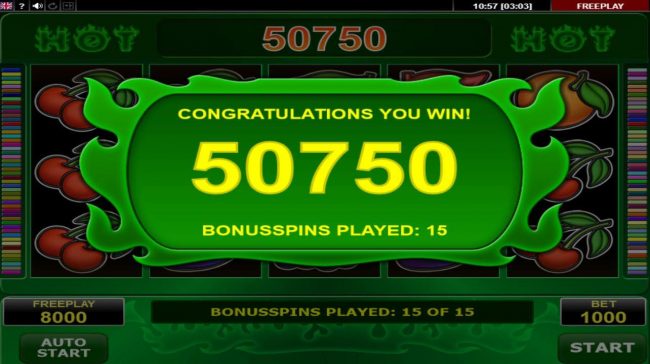 Total bonus payout 50750 coins