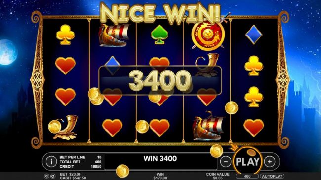 A 3400 coin big win triggered by multiple winning paylines