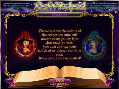 please choose the clour of the sorceress who will accompany yo on this charmed journey