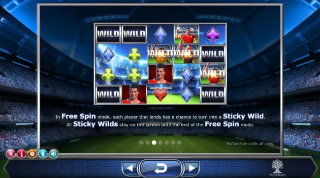 In free spin mode, each player that lands has a chance to turn into a sticky wild.