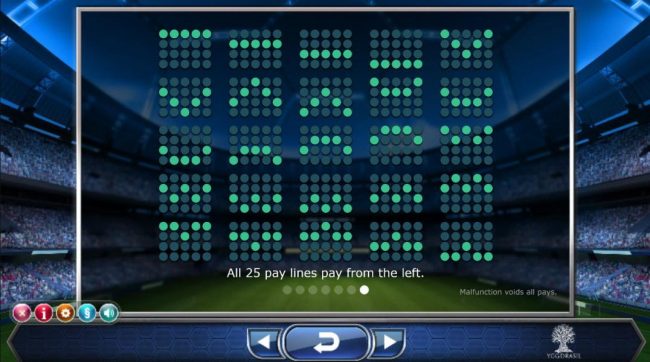 Payline Diagrams 1-25 - All 25 pay lines pay from the left.