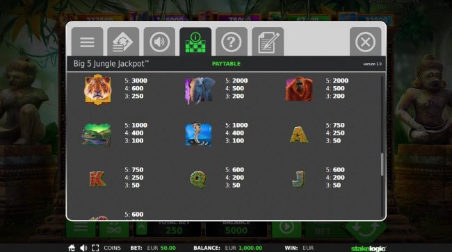 High value slot game symbols paytable