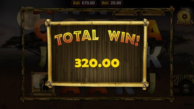 Total free spins payout 320.00