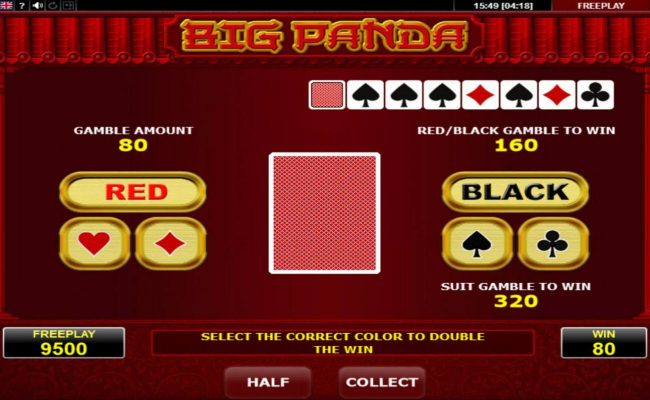 Gamble Feature - To gamble any win press Gamble then select Red or Black or Suit