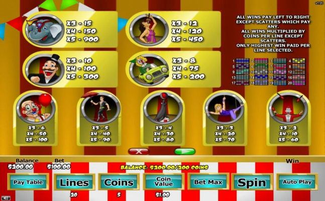 Slot game symbols paytable. Payline Diagrams 1-20.