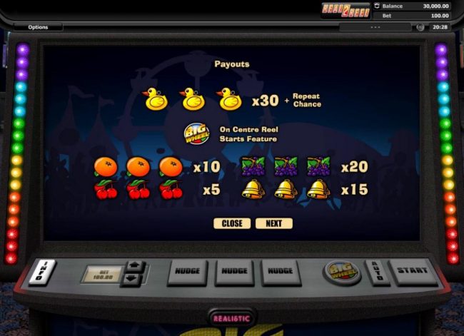 Slot game symbols paytable.