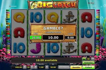 Gamble feature is available after every winning spin.