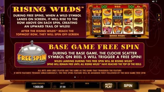 Rising Wilds game rules and Base Game Free Spin feature tules