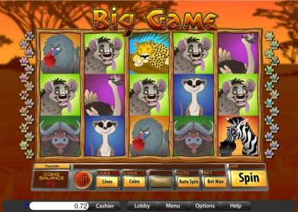 main game board featuring five reels and thirty paylines