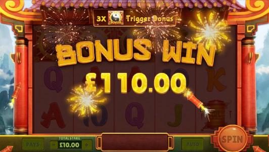 panda wheel bonus feature pays out $110